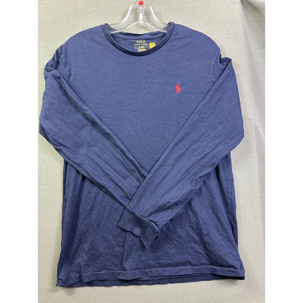 Polo Ralph Lauren Men Long Sleeve T-Shirt Navy Blue Red Pony Logo Cotton size M